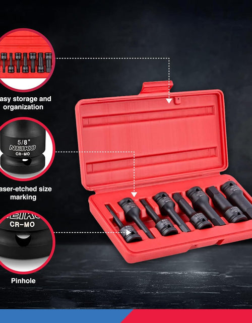 Load image into Gallery viewer, 01136B 1/2” Drive Allen Bit Socket Set | 8 Piece | MM | 6Mm to 19Mm | 3” Length | Cr-Mo Impact Grade
