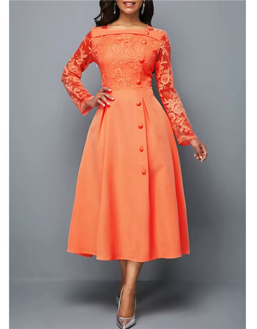 Load image into Gallery viewer, Dresses for Women Elegant Long Sleeve Lace Stitching High Waist Big Hem Mid-Length Oversized Dresses for Women
