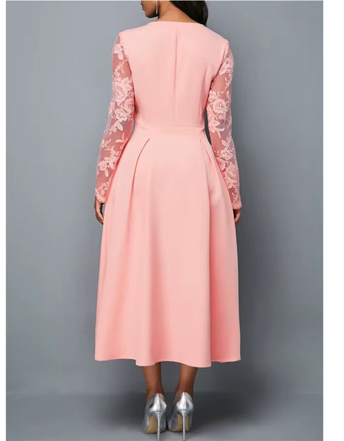 Load image into Gallery viewer, Dresses for Women Elegant Long Sleeve Lace Stitching High Waist Big Hem Mid-Length Oversized Dresses for Women
