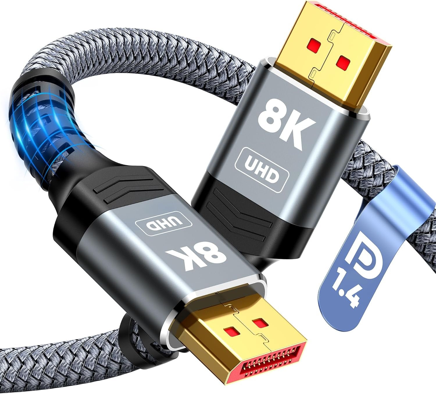 8K 4K Displayport Cable, 6.6FT DP Cable 1.4 [VESA Certified,32.4Gbps,8K@60Hz,4K@144Hz,2K@240Hz/165Hz/144Hz], Bradied High Speed Display Port Cable for Gaming Monitor, Hdr/Hdcp/Freesync/G-Sync