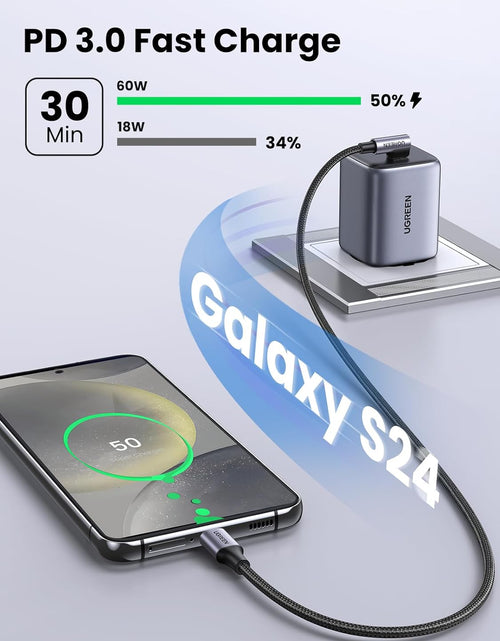 Load image into Gallery viewer, Right Angle USB C Cable 6.6FT 2-Pack, 60W USB C to USB C Cable 90 Degree Type C Cable for Iphone 17/16, Macbook Pro/Air, Ipad Pro 2022/Air 5/Mini 6, Galaxy S25/S24/S23, Pixel 10/9, Switch
