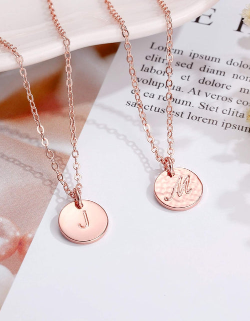 Load image into Gallery viewer, Mothers Day Girls Gifts for Daughters, 14K Gold Filled Dainty Disc Double Side Engraved Hammered Initial Necklace Personalized Letter Pendant Initial Necklaces Mother Day Jewelry Gifts for Women Girls

