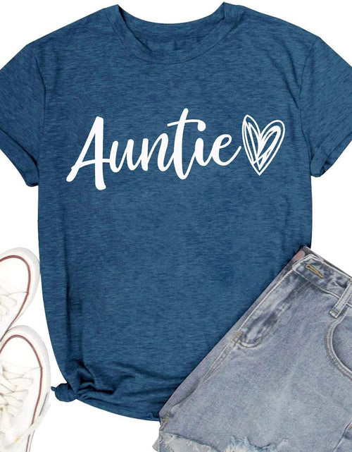 Load image into Gallery viewer, Auntie T Shirt Women Cute Love Heart Print Bless Aunt Tops Tees Casual Short Sleeve Vacation Shirts Tops

