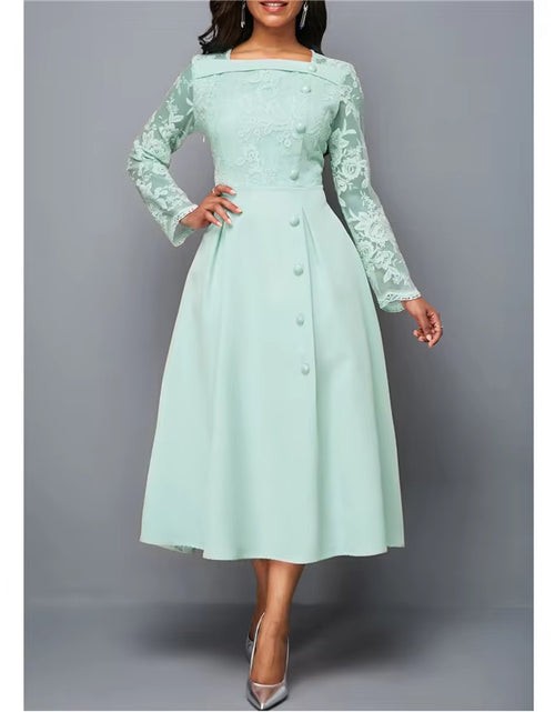 Load image into Gallery viewer, Dresses for Women Elegant Long Sleeve Lace Stitching High Waist Big Hem Mid-Length Oversized Dresses for Women

