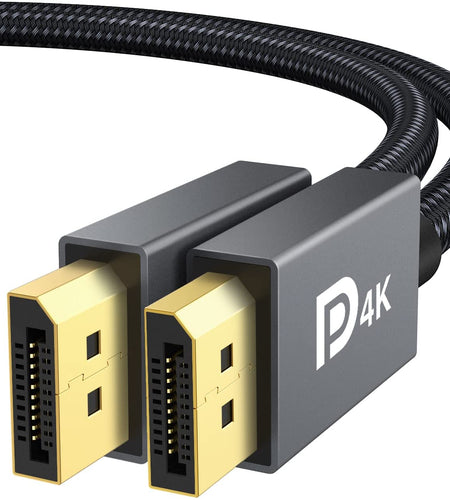 Displayport 1.2 Cable [6.6Ft, 2-Pack], 4K Displayport to Displayport Cable Nylon Braided, High Speed DP Cable, Supports 2K@165Hz and 4K@60Hz, Compatible with PC, Laptop, TV - Grey