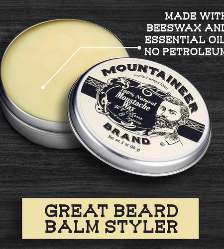 Mustache Wax for Men 100% Natural Beeswax/Plant Based Oils | Grooming Beard Moustache Wax Tin | Long-Lasting Hold | Smooth, Condition, Styling Balm | Citrus & Spice 2Oz