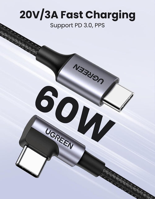 Load image into Gallery viewer, Right Angle USB C Cable 6.6FT 2-Pack, 60W USB C to USB C Cable 90 Degree Type C Cable for Iphone 17/16, Macbook Pro/Air, Ipad Pro 2022/Air 5/Mini 6, Galaxy S25/S24/S23, Pixel 10/9, Switch
