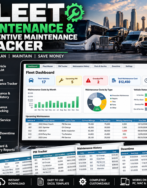 Load image into Gallery viewer, Fleet Maintenance &amp; Preventive Maintenance Tracker

