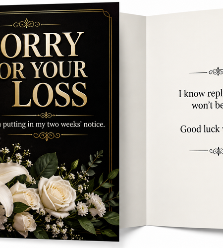 Sorry for Your Loss – Funny Two Weeks' Notice Workplace Card