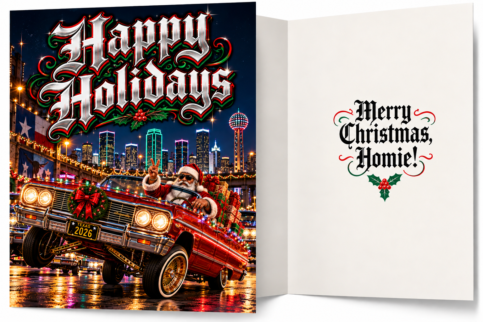 Happy Holidays - Cholo Santa Lowrider Christmas Card