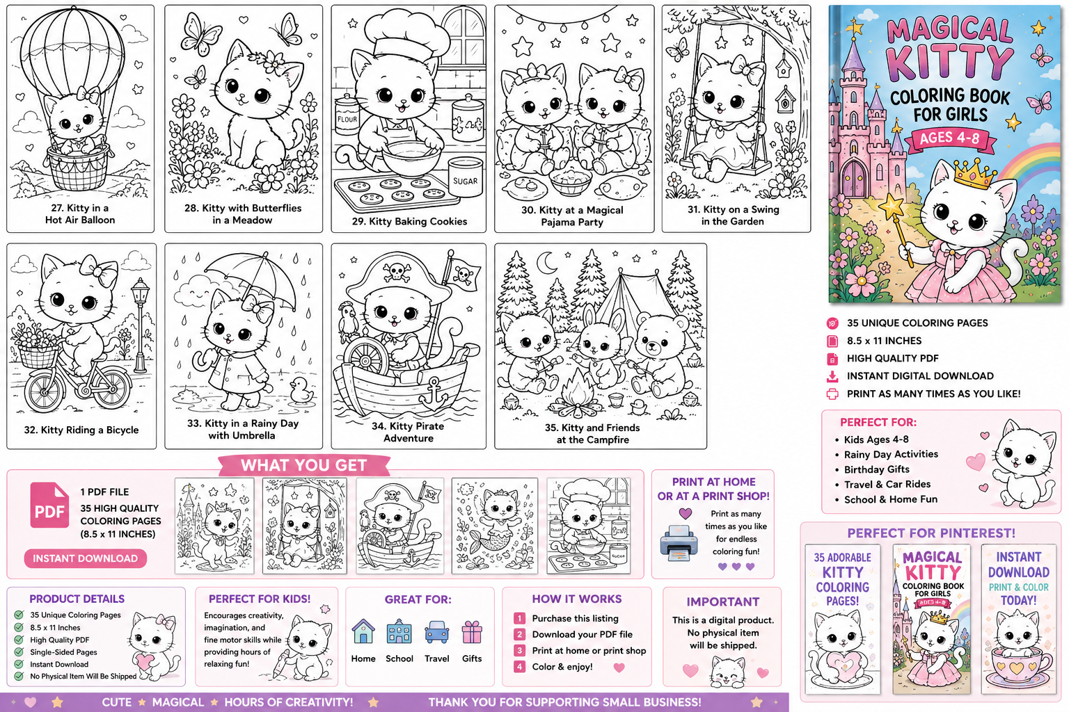 Magical Kitty Coloring Book for Kids Ages 4–8