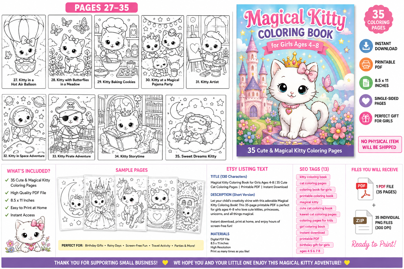 Magical Kitty Coloring Book for Kids Ages 4–8