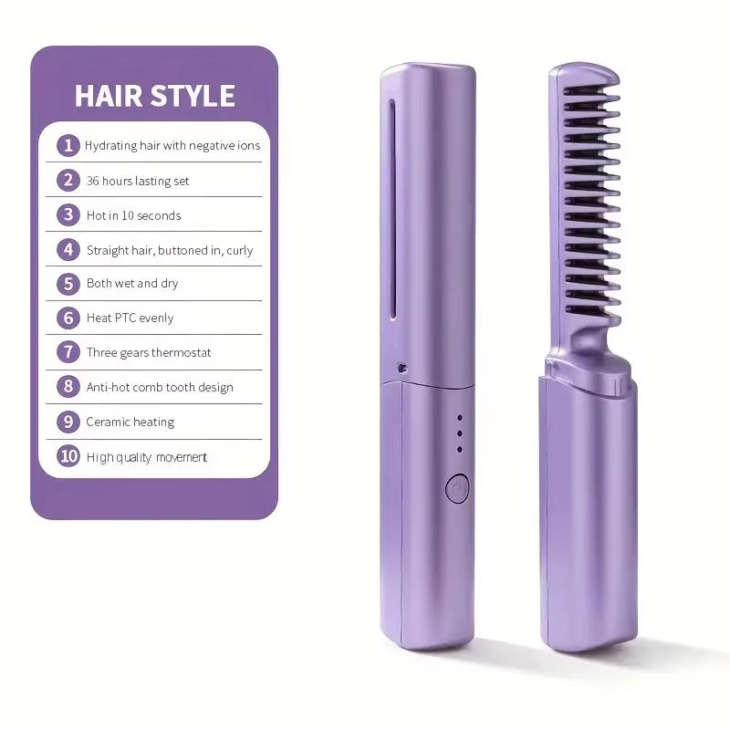 GlamWave Pro – Portable Wireless Heated Hair Straightener & Curler Brush