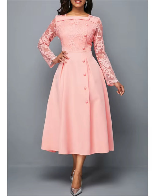 Load image into Gallery viewer, Dresses for Women Elegant Long Sleeve Lace Stitching High Waist Big Hem Mid-Length Oversized Dresses for Women
