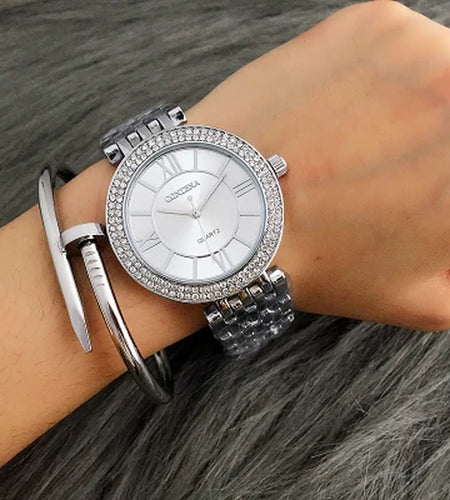 CONTENA Fashion Silver Women Watches Stainless Steel Women'S Watches Luxury Rhinestone Ladies Watch Women Clock Relogio Feminino