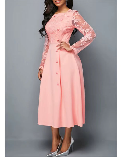 Load image into Gallery viewer, Dresses for Women Elegant Long Sleeve Lace Stitching High Waist Big Hem Mid-Length Oversized Dresses for Women
