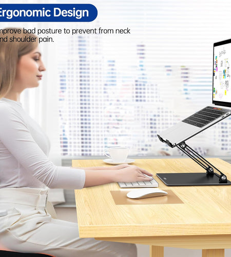 LS10 Aluminum Laptop Stand, Ergonomic Adjustable Notebook Riser Holder Computer Stand Compatible with Air, Pro, Dell, HP, Lenovo More 10-14" Laptops, Black